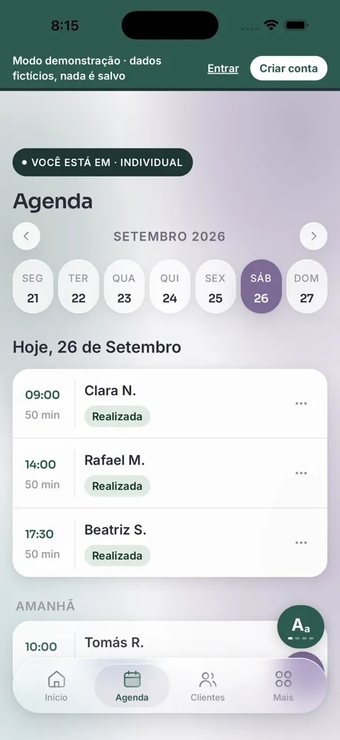 Agenda do OfficePsy com as sessões do dia